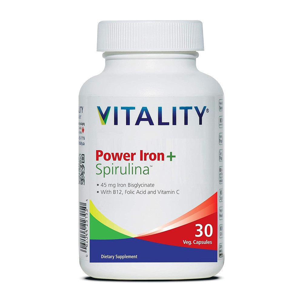 Vitality Power Iron Plus Spirulina, Blood Builder Capsules, 30 Ea